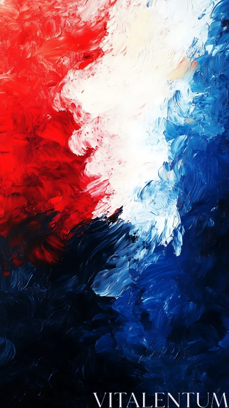 Bold red, white, and blue brushstrokes flow in vivid harmony