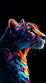 Polygonal neon leopard profile in high-contrast digital painting.