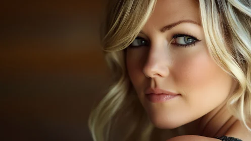 Soft-lit close-up portrait of blonde woman in profile.