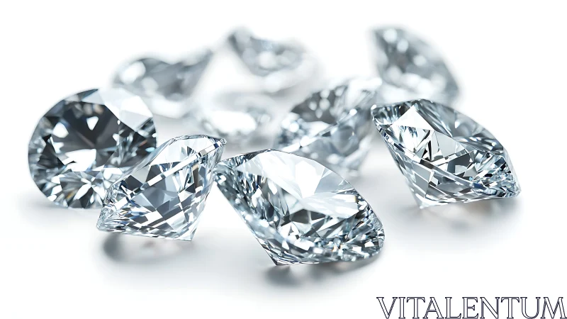 Brilliant cut diamonds scatter light in crisp white space.