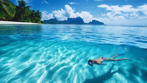 Snorkeler Glides Through Crystalline Paradise Waters