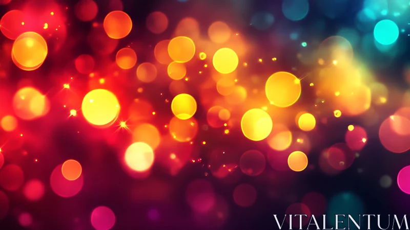 Multicolored bokeh light orbs overlap on dark gradient field