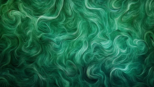 Green swirling abstract pattern with flowing textured lines.