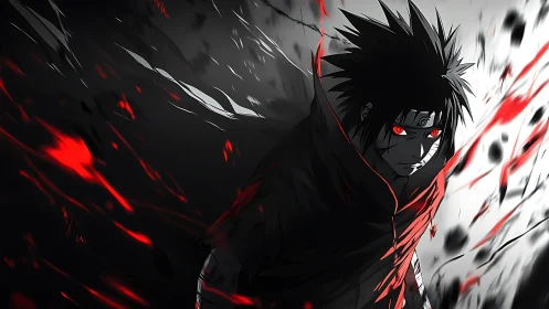 High contrast anime warrior rendered with dynamic red motion streaks