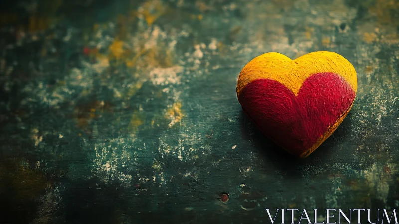 Red and Yellow Heart on Distressed Teal Surface.