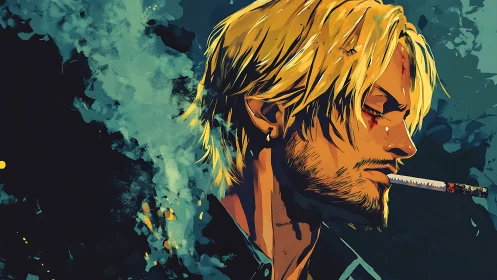 Digital painting profile portrait with moody smoke field.