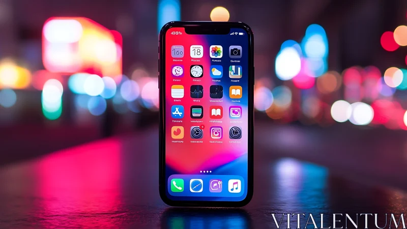 iPhone XS Max with iOS Interface Against Bokeh Cityscape Background