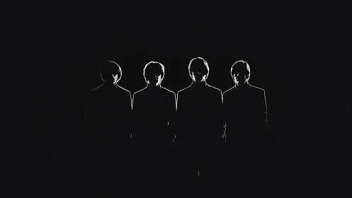 Silhouetted four person group outlined against black background