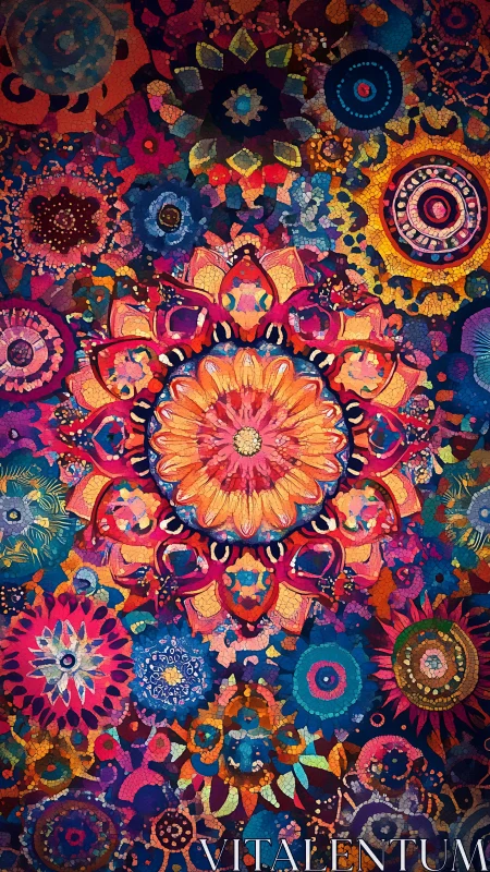 Radiant mandala blooms unfurl in a rich, colorful tapestry