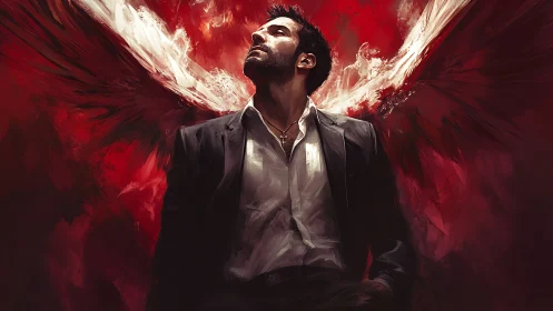 Winged suit-wearing guardian breathes fire from the shadows