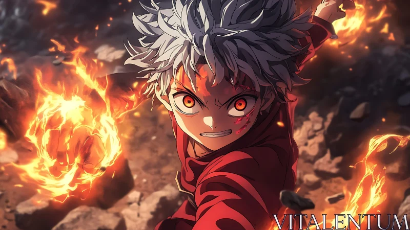 Fiery anime warrior unleashes blazing power in battle
