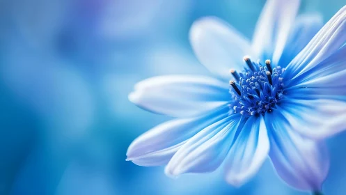 Blue and White Daisy with Soft Focus Background.