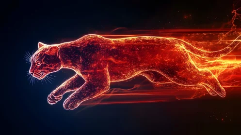 Glowing Neon Panther in Motion, Digital Futuristic Art Style.