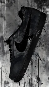 Monochrome sneaker silhouette over grunge splatter wall.
