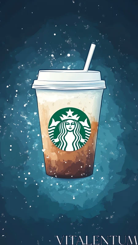 Digital illustration isolates branded iced coffee cup in space