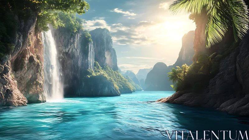 Tropical Paradise Canyon Waterfall Lagoon.