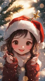 Joyful Christmas girl sharing cozy holiday sparkle.