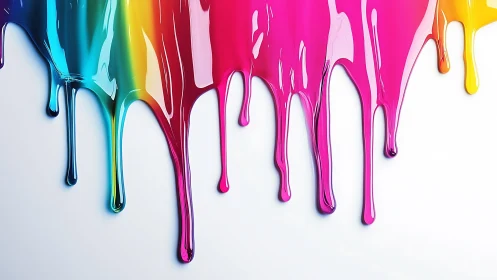 Vivid multicolor paint drips on clean white background.