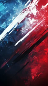 Bold abstract streaks in red, white, blue diagonal motion.