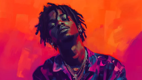 Vibrant digital portrait of confident man in neon hues.