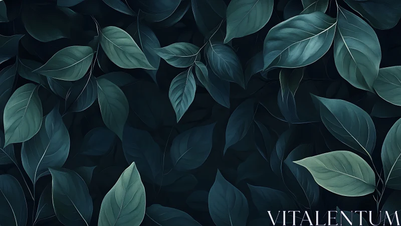 Velvet midnight foliage drifting through quiet teal air.