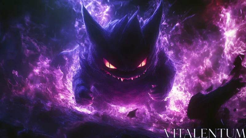 3D spectral creature in violet inferno with dynamic lighting.