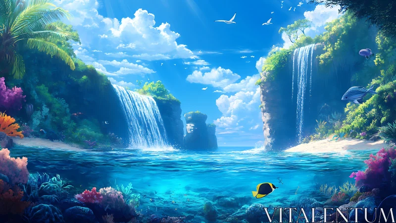 Submerged Paradise: Dual-Environment Fantasy Landscape.