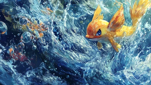 Dynamic aquatic creature in high-energy digital painting composition.