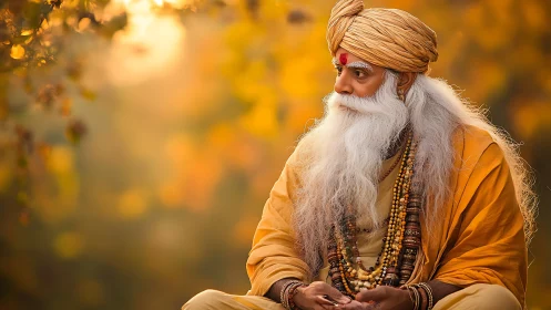 Autumn-hued elder mystic in contemplative outdoor portrait.