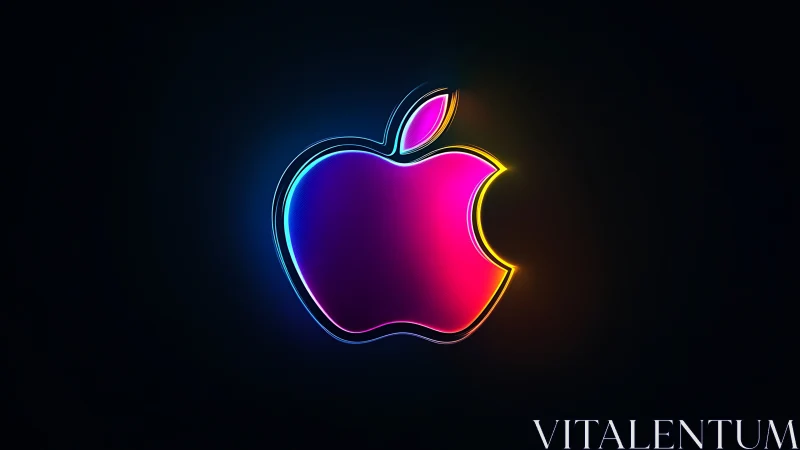 Neon apple emblem glowing with prismatic electric aura.