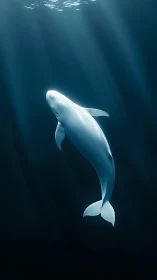 Beluga whale rendered in deep blue underwater environment.