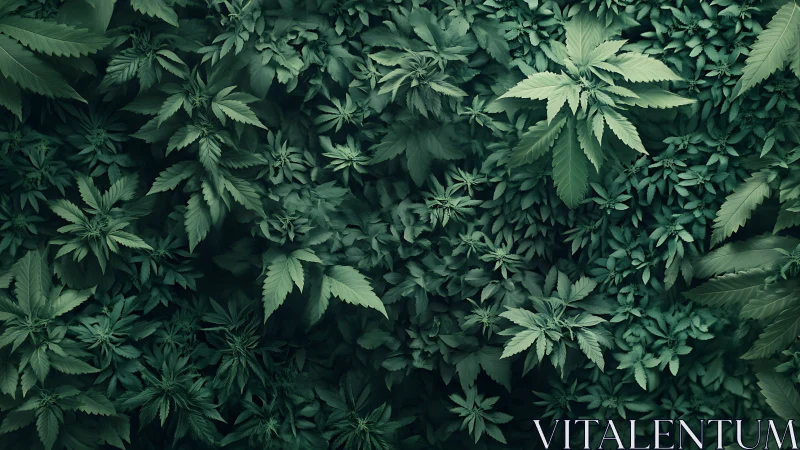 Dense marijuana foliage captured in overhead botanical view