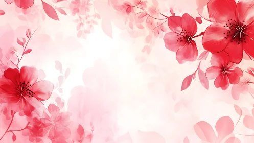 Crimson Petals Dance Through Soft Pink Luminescence