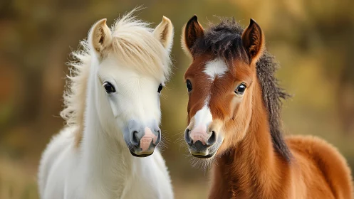 Photorealistic portrait of two foals in shallow-depth field.