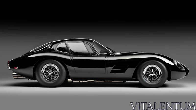 Photorealistic side profile of classic black grand tourer coupe.