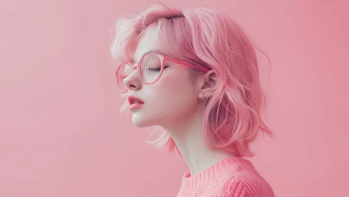 Monochrome pink profile portrait with soft-focus digital styling