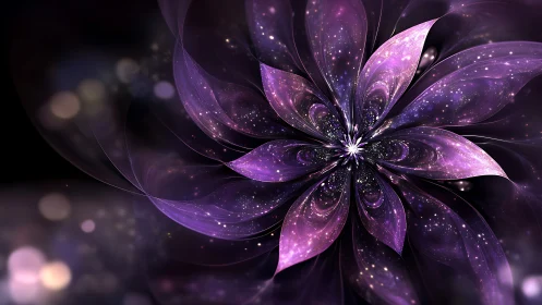 Cosmic purple flower radiates luminous starlit petals