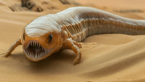Sinister desert sand creature glides across golden dunes
