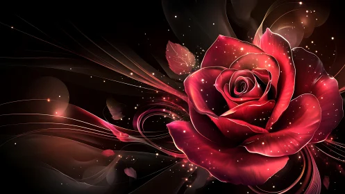Luminous Red Rose: Digital Art with Glowing Particles.