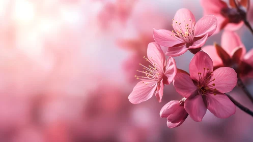 Spring blossoms with soft pink petals and golden stamens.