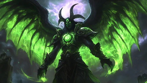 Winged shadowlord rises in emerald stormlight glory.