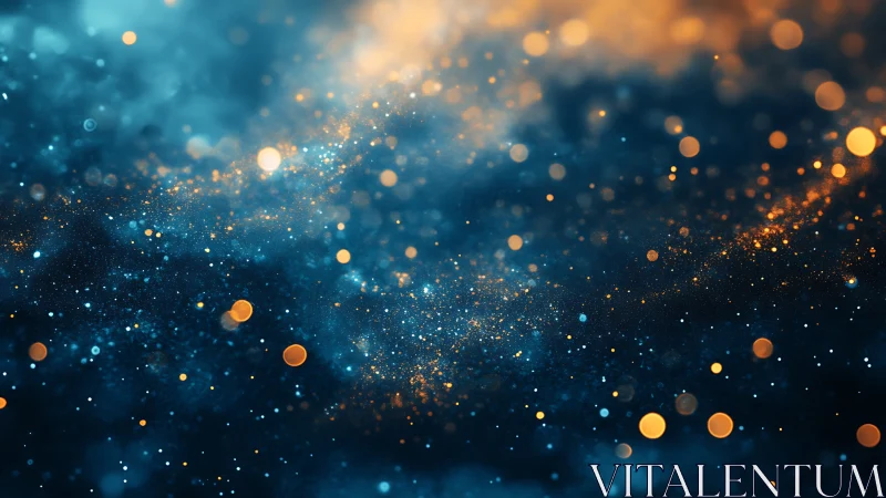 Cosmic bokeh field glows with teal and amber dust.