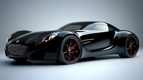 Black concept supercar reflects studio light flawlessly.
