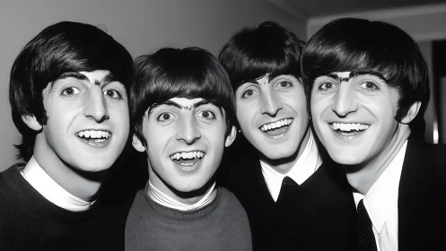 Retro black and white band portrait radiates playful energy