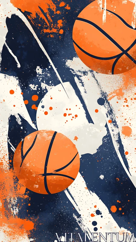 Dynamic basketball abstract with splatter textures in motion.