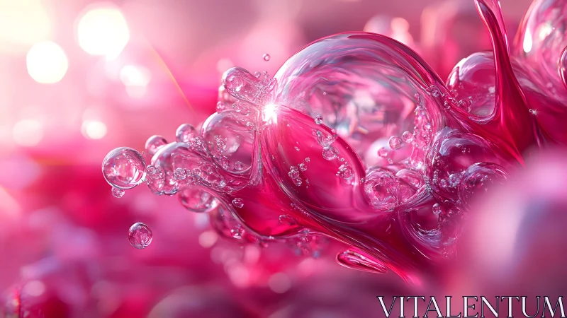 Vivid Abstract Pink Liquid and Bubbles in Dreamy Soft Focus.