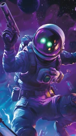 Neon-eyed space rogue dances through ultraviolet starlight