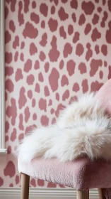 Photorealistic blush chair vignette with abstract leopard wall.