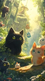 Magical Garden Friends: Cats and Creatures in Wonder.