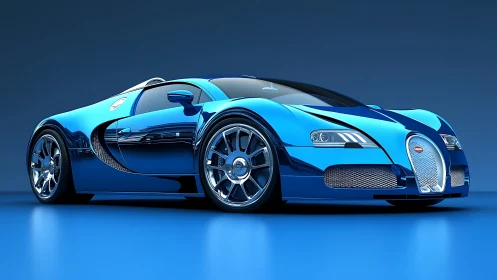 Sleek blue sports car radiates power and polished elegance